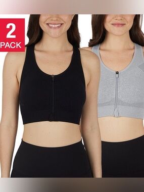 Reflex Women's Seamless Front Zip Sports Bra, 2-pack
